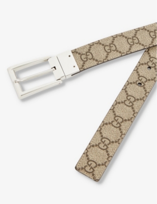Shop Gucci Men's Cocoa/beige Ebony Monogram Coated-canvas Belt In Brown