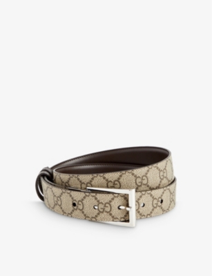 Gucci Mens Tan Monogram Coated-canvas Belt In Brown