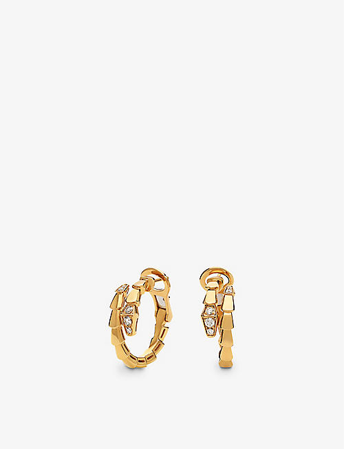BVLGARI: Serpenti Viper 18ct yellow-gold and 0.18ct diamond hoop earrings