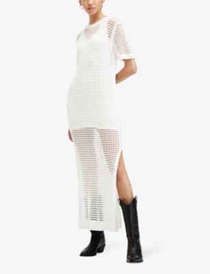 Shop Allsaints Paloma Open-knit Woven T-shirt Dress In Chalk White