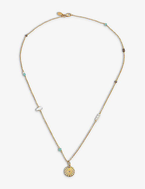 LA MAISON COUTURE: With Love Darling Innovation Gaia 14ct gold-plated sterling-silver, gemstone, and peal necklace