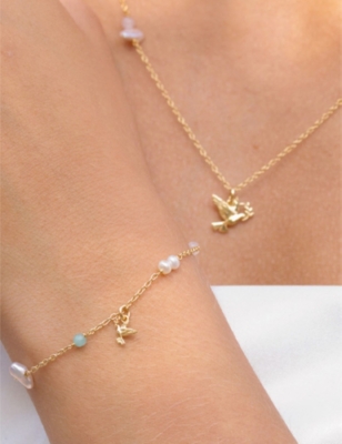 La Maison Couture Womens With Love Darling Peace Gaia 14ct Yellow Gold-plated Sterling-silver, Pearl, Amazonite And Aq In Gold