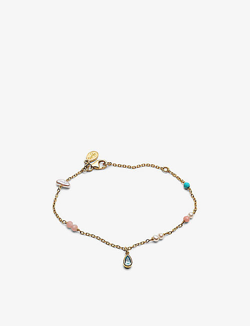 LA MAISON COUTURE: With Love Darling Water Drop Gaia 14ct yellow gold-plated sterling-silver, topaz, pearl, coral and turquoise bracelet