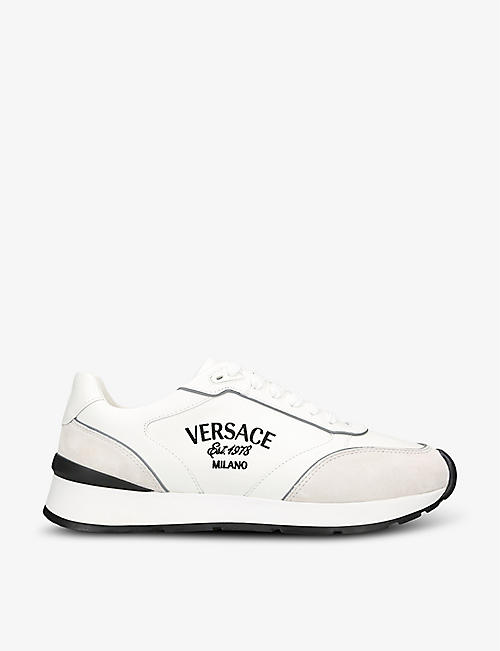 VERSACE: Logo-embellished leather low-top trainers