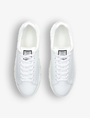 Shop Versace Men's White Greca-pattern Brand-tab Leather Low-top Trainers