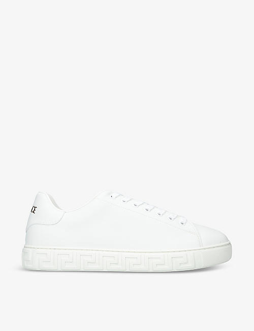 VERSACE: Greca-pattern brand-tab leather low-top trainers