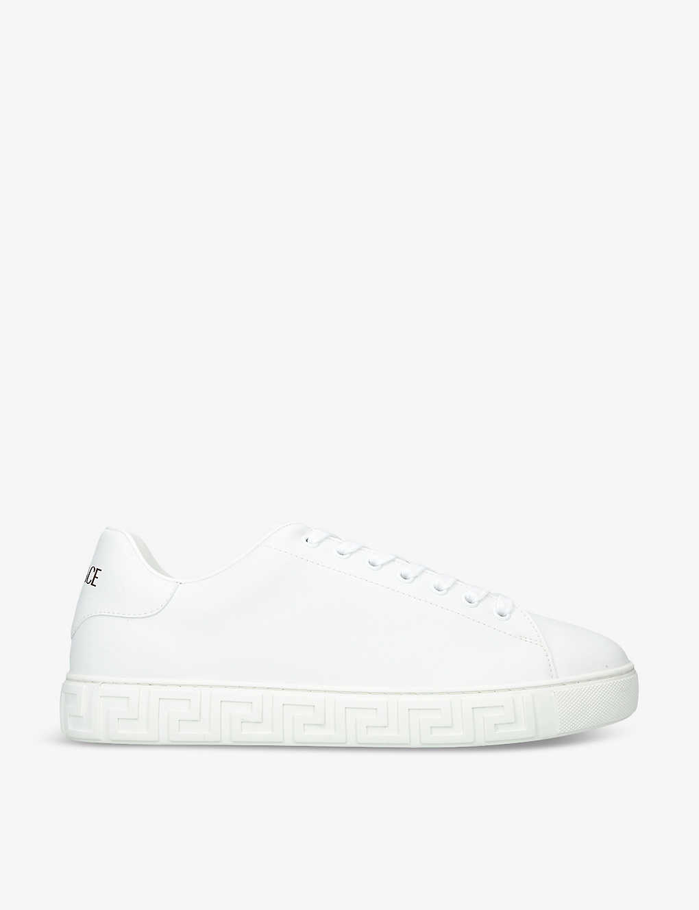 Versace Mens White Greca-pattern Brand-tab Leather Low-top Trainers
