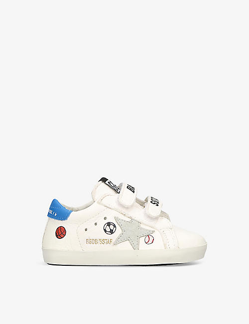 GOLDEN GOOSE: Baby School graphic-print leather low-top trainers 0-12 months