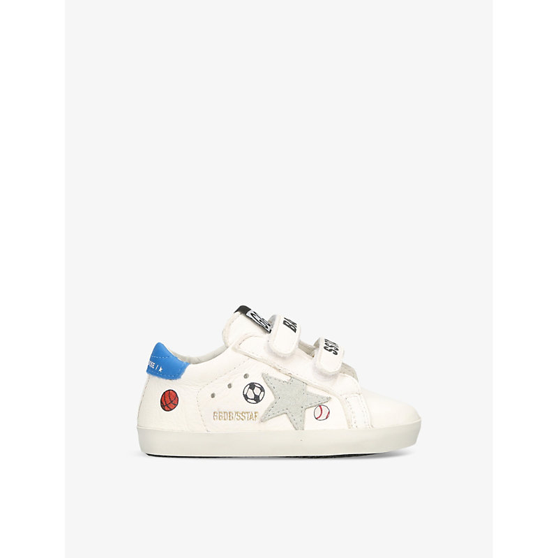 Shop Golden Goose Baby School Graphic-print Leather Low-top Trainers 0-12 Months In White/oth