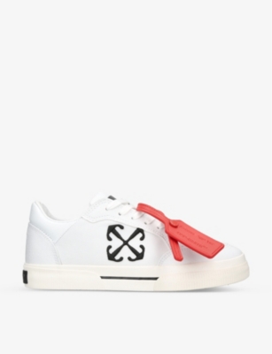 Shop Off-white C/o Virgil Abloh Women's White/blk Vulcanized Logo-embroidered Canvas Low-top Trainers