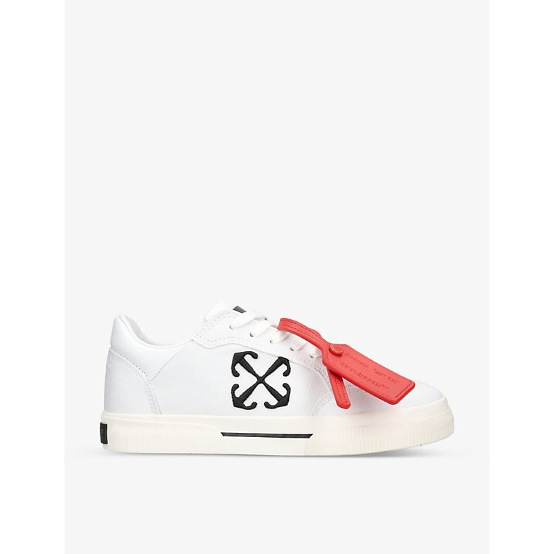 Shop Off-white C/o Virgil Abloh Women's White/blk Vulcanized Logo-embroidered Canvas Low-top Trainers
