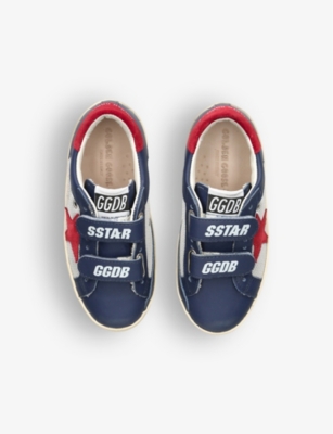 Shop Golden Goose Boys Navy Kids Old School Logo-print Leather Low-top Trainers 6-9 Years