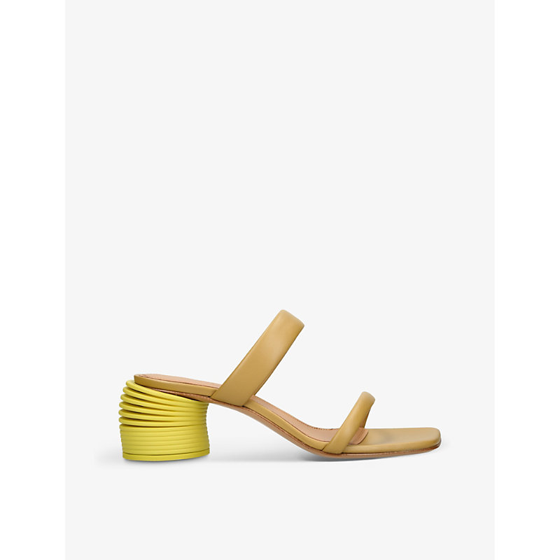 Shop Off-white C/o Virgil Abloh Women's Green Comb Spring 45 Coiled Heel Leather Sandals