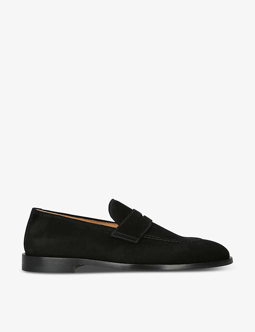Shop Brunello Cucinelli Men's Black Classic Panelled Suede Penny Loafers