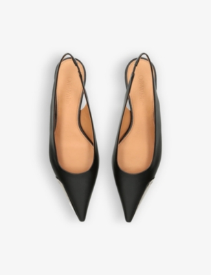 Shop Off-white Logo-plaque Point-toe Slingback Leather Flats In Black