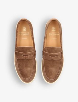 Shop Brunello Cucinelli Men's Brown/oth Hybrid Penny-detail Suede Loafers