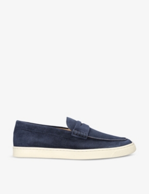 Brunello Cucinelli Mens Navy Hybrid Penny-detail Suede Loafers In Navy