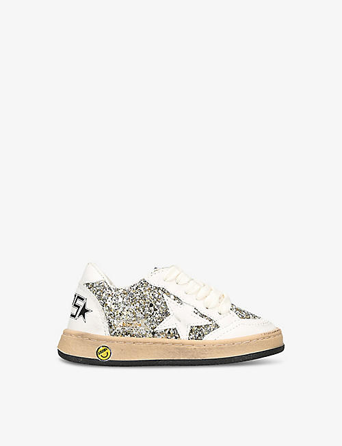 GOLDEN GOOSE: Ballstar glitter-embellished woven low-top trainers 6 months-5 years
