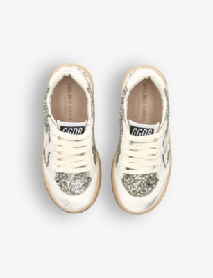 Shop Golden Goose Ballstar Glitter-embellished Woven Low-top Trainers 6-9 Years In Gold