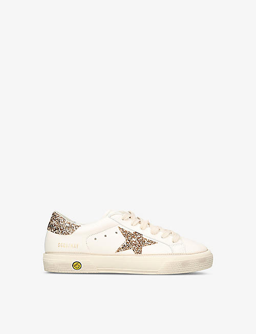 GOLDEN GOOSE: May glitter-embellished leather low-top trainers 9-12 years