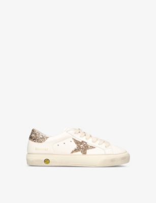 Golden Goose Kids' May Glitter-embellished Leather Low-top Trainers 9-12 Years In White/oth
