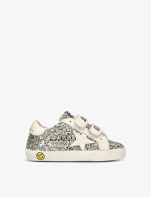 GOLDEN GOOSE: Old School glitter-embellished leather low-top trainers 6 months-5 years