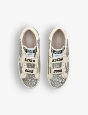 Shop Golden Goose Boys Gold Kids Old School Glitter-embellished Leather Low-top Trainers 9-12 Years