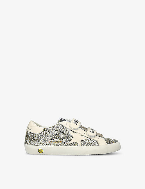 GOLDEN GOOSE: Old School glitter-embellished leather low-top trainers 9-12 years