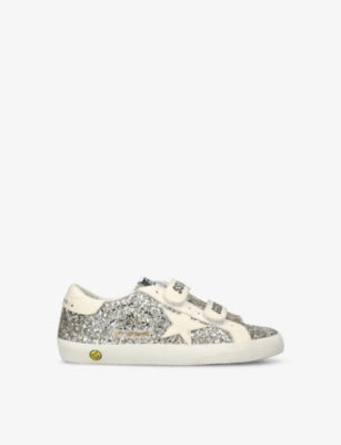GOLDEN GOOSE - Old School glitter-embellished leather low-top trainers ...