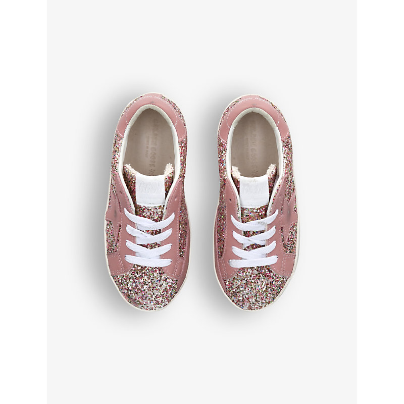 Shop Golden Goose Super Star Glitter-embellished Woven Low-top Trainers 6 Months-5 Years In Pink