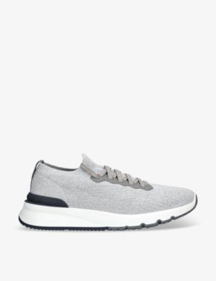 BRUNELLO CUCINELLI: Brand-embossed knitted fabric low-top trainers