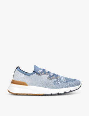 Brunello Cucinelli Knitted Running Shoes In Pale Blue