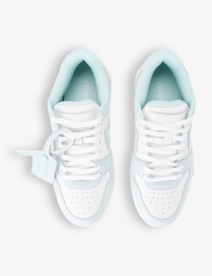 Shop Off-white C/o Virgil Abloh Women's Pale Blue Out Of Office Logo-embroidered Leather Low-top Trainers