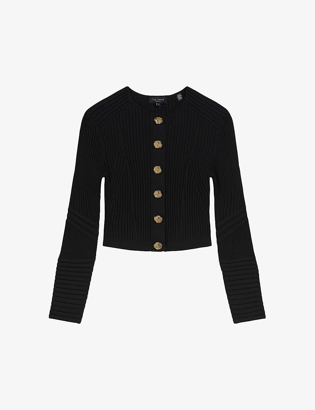 Ted Baker Womens Black Janisaa Ribbed Stretch-knit Cardigan