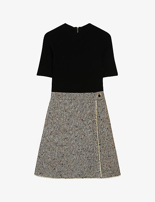 TED BAKER: Feliod tweed-skirt short-sleeve woven mini dress