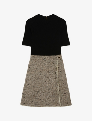 Shop Ted Baker Feliod Tweed-skirt Short-sleeve Woven Mini Dress In Natural