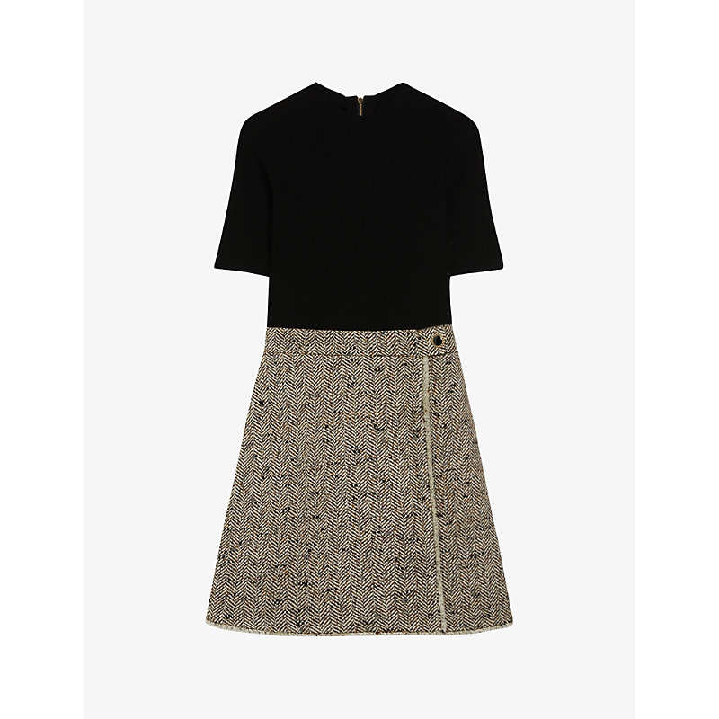 Shop Ted Baker Women's Natural Feliod Tweed-skirt Short-sleeve Woven Mini Dress