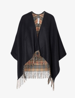 Shop Burberry Womens Black Vintage Check Wool Cape