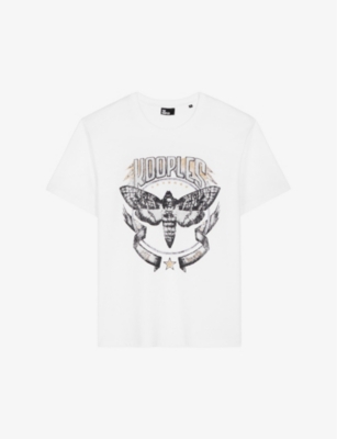 The Kooples Mens White Graphic-print Relaxed-fit Cotton T-shirt