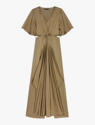Maje Womens Bruns Cut-out Asymmetric-hem Satin Midi Dress