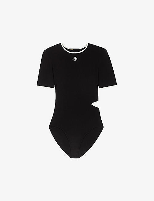 MAJE: Logo-embroidered cut-out stretch-woven bodysuit