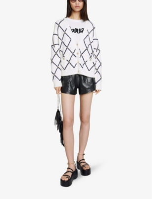 Shop Maje Women's Blanc Diamond-pattern V-neck Knitted Cardigan