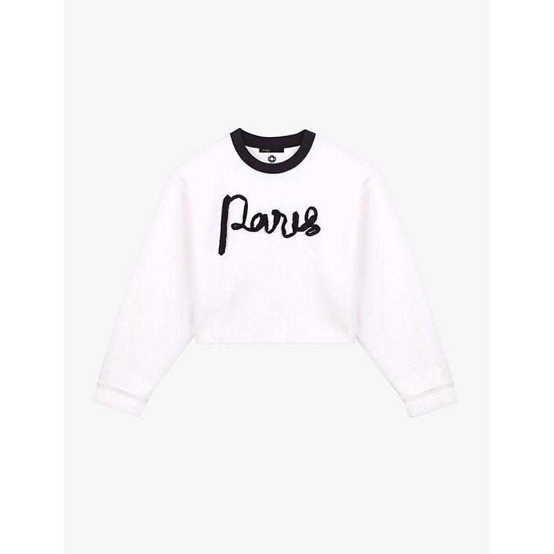 Maje Womens Blanc Paris Text-embroidered Cotton Sweatshirt In White