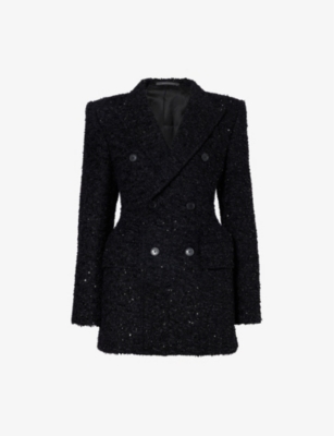 Balenciaga Double-breasted Bouclé Blazer In Black