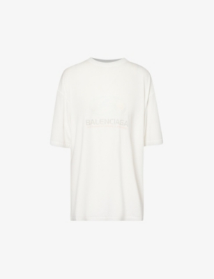 Balenciaga Graphic-print Cotton-jersey T-shirt In White/light Blue