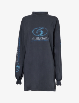 Balenciaga Branded-print Relaxed-fit Cotton-jersey T-shirt In Faded Black/blue