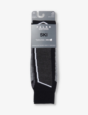 Falke Ergonomic Sport System Mens Black Mix Sk2 Abstract-pattern Knee-high Wool-blend Knitted Socks