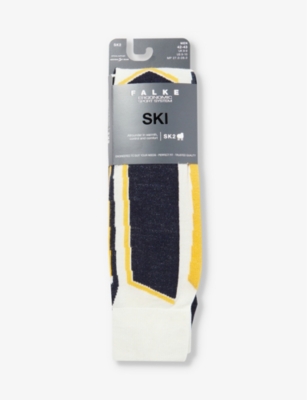 Falke Ergonomic Sport System Mens Offwhite Sk2 Abstract-pattern Knee-high Wool-blend Knitted Socks