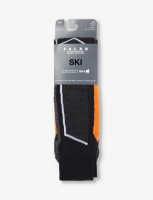 Falke Ergonomic Sport System Mens Black Orange Sk4 Abstract-pattern Knee-high Wool-blend Knitted Soc
