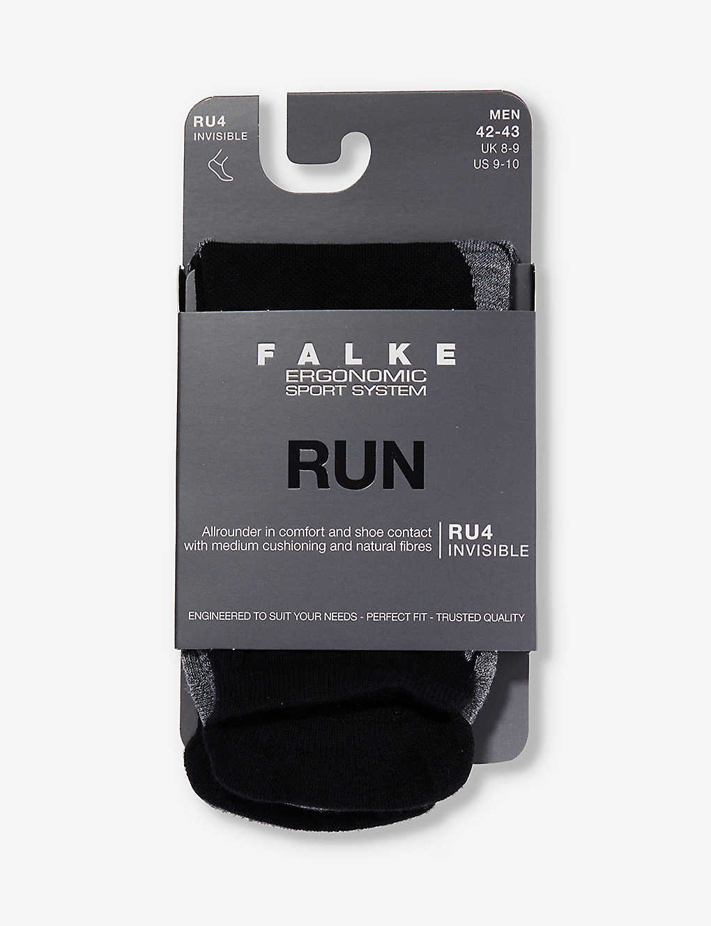 Falke Ergonomic Sport System Mens Black Mix Run Mid-calf Stretch-knit Socks